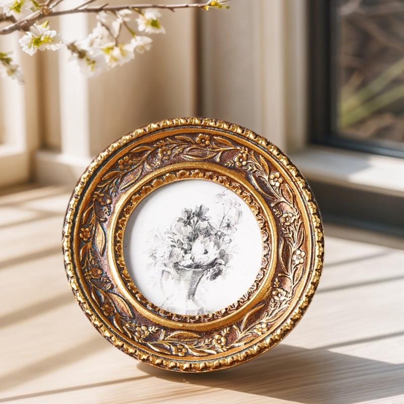 Resin Art For Photo Frame - Antique Bronze Gold Round Photo Frame